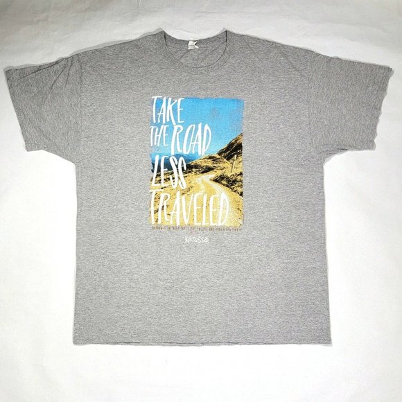 Kerusso T-Shirt Mens XXL Gray Take The Road Less Traveled Bible Verse Tee - Picture 2 of 9